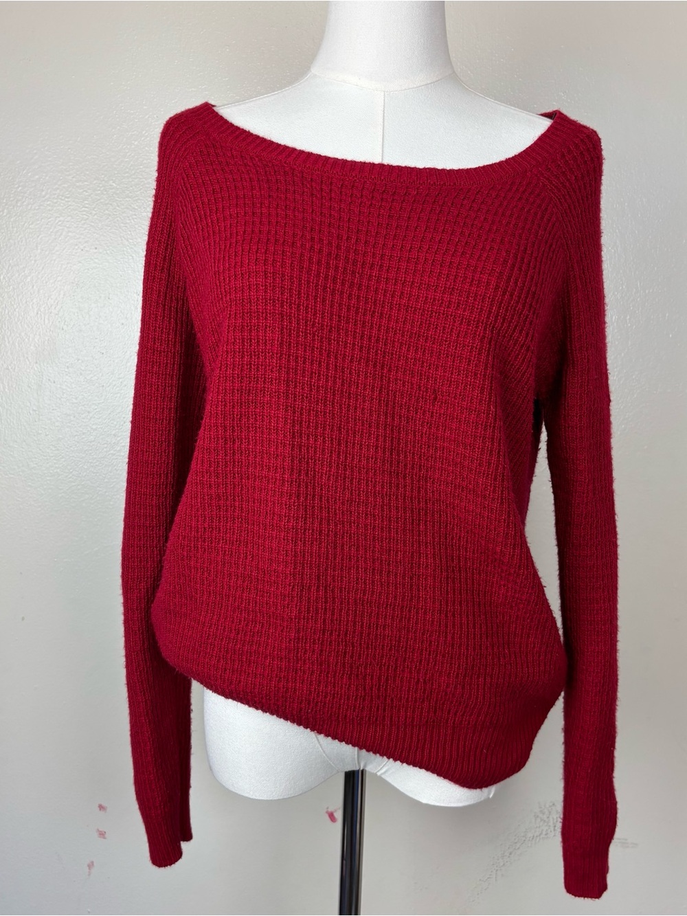 Forever 21 Off-the-Shoulder Red Knit Sweater